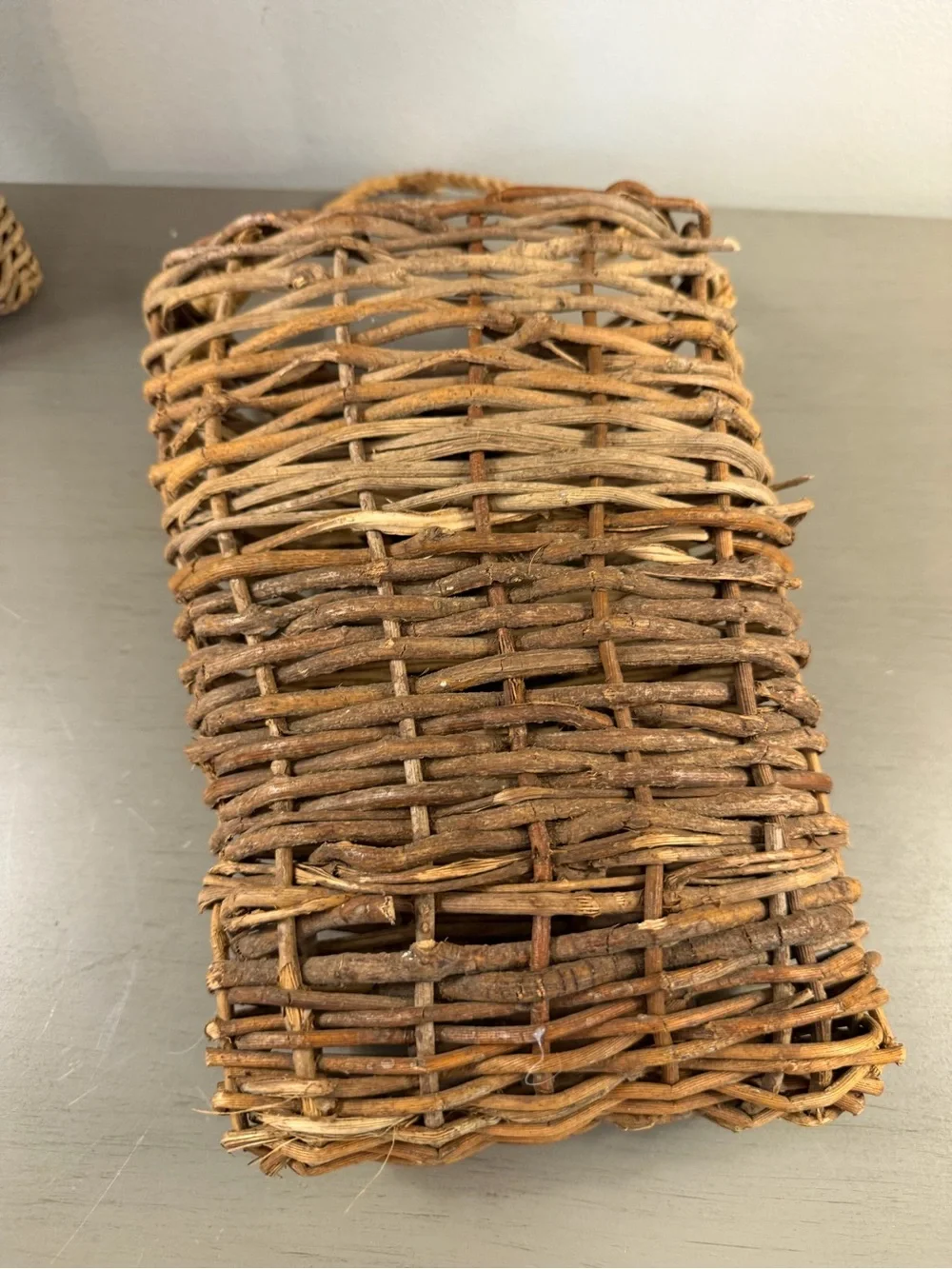 Rustic Twig Wall Pocket Hanging Baskets Set of 2 Woven Wood Rope Farmhouse